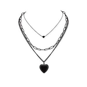 Gothic Layered Heart Pendant Necklace, Emo Punk Grunge Necklace, Goth
